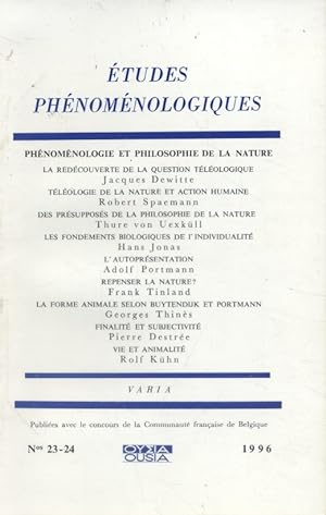 Études phénoménologiques - N° 23-24. Phénoménologie et philosophie de La nature.