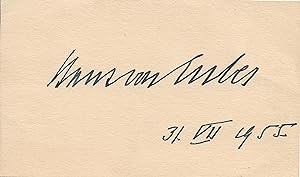 card with autograph signature of Hans von Euler-Chelpin