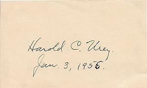 card with autograph signature of Harold C. Urey
