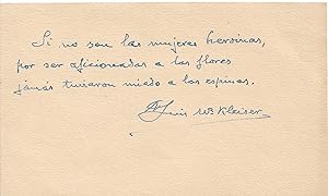 card with autograph signature of Luis Martínez Kléiser, with a short autograph poem