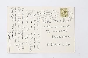 Carte postale autographe signée adressée à André-Philippe Hersin : "Je reçois les Saisons à l'ins...