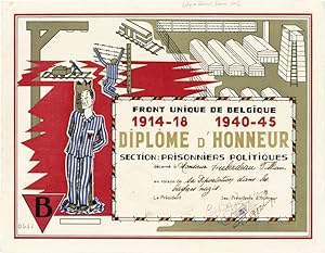 [Broadside Diploma] Front Unique de Belgique / 1914-18 1940-45 / Diplôme d'Honneur / Section: Pri...
