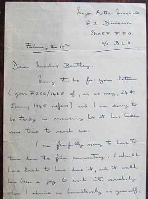 Wartime letter from Major Arthur Marshall, G2 Division, SHAEF, to Nicolas Bentley