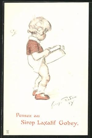 Ansichtskarte Pensez au Sirop Laxatif Gobey, Kind mit Nachttopf, Reklame für Abführmittel