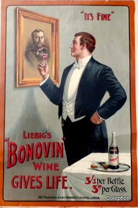 “Liebig’s Bonovin Wine Gives Life”. 3/3 per bottle 3d per glass. "PROOF" Shop Poster