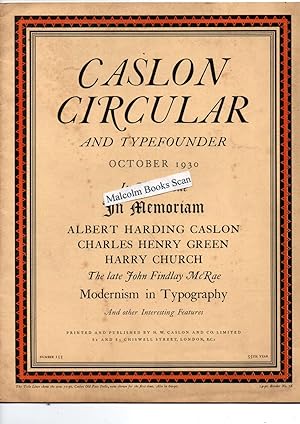 The Caslon Circular and Typefounder, An occasional review of Modern Developments in Typography Oc...