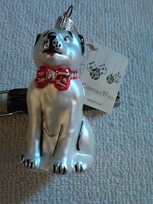 Dog With Sparkled Red Bow Collar Glass Ornament