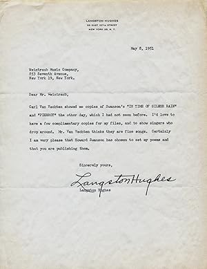 TYPED LETTER SIGNED BY LANGSTON HUGHES TO EUGENE WEINTRAUB, WEINTRAUB MUSIC COMPANY: About public...