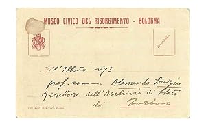 Cartolina del Museo Civico del Risorgimento inviata al Prof. Alessandro Luzio direttore dell'Arch...