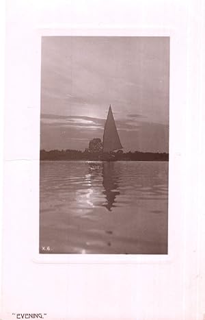Sailing Boats In Evening Sunset Antique Real Photo Postcard