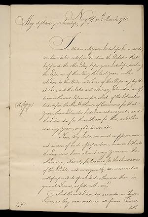 Official Manuscript copy letter from the Navy Board to the Lords of the Admiralty regarding estim...