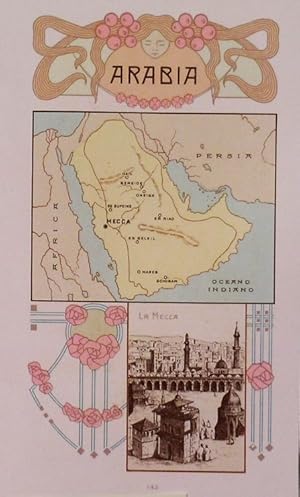 'ARABIA'. Miniature map of Arabia border decoration and a inset view of the Kaaba in Mecca
