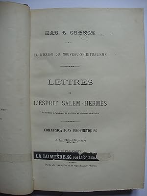Lettres de l'Esprit Salem-Hermès. Communications prophétiques.