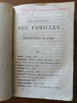 Ancienneté des familles du département de l Ain 1878 - GUIGUE Marie Claude - Généalogie Régionali...