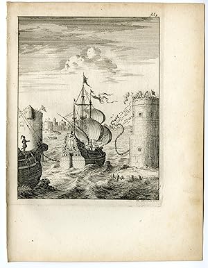 Antique Print-DUTCH NAVY-SHIPS-BATTLE-FORT-DAMIETTA-Van den Bosch-Luyken-1683