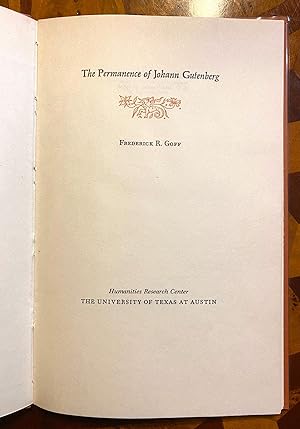 [INCUNABULA REFERENCE]. The Permanence of Johann Gutenberg