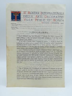 IIo Mostra Internazionale delle arti decorative Villa Reale di Monza. Maggio - Ottobre 1925. Prog...