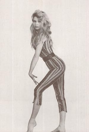 Brigitte Bardot In Striped Catsuit Rare French Postcard