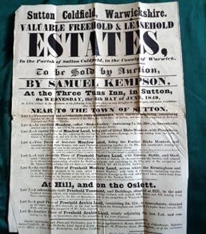 Sutton Coldfield, Warwickshire. Valuable Freehold Estates Auction poster by Samuel Kempson for Ju...