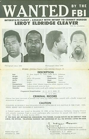 Wanted by the FBI Interstate Flight - Assault with Intent to Commit Murder Leroy Eldridge Cleaver