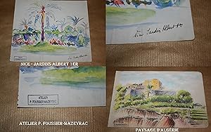 Deux aquarelles originales de P. Foussier-Mazeyrac. 1. Nice - Jardin Albert 1er. 2. Paysage d'Alg...