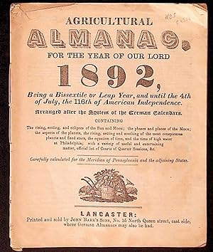 Agricultural Almanac for the Year of Our Lord 1892
