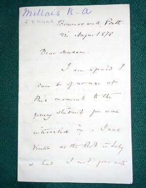 John Everett Millais; R.A. Signed letter dated 22nd August 1878.