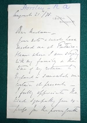 John Callcott Horsley (Clothes-Horsley) R.A. 4 page letter signed, dated August 21st, 1878