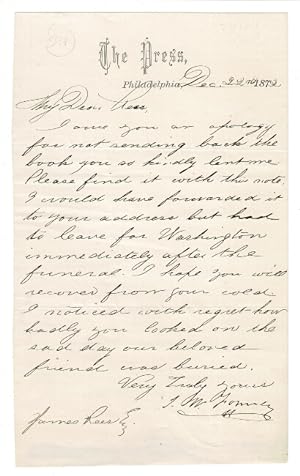 One page autograph letter signed to James Rees
