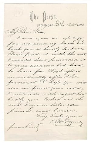 One page autograph letter signed to James Rees