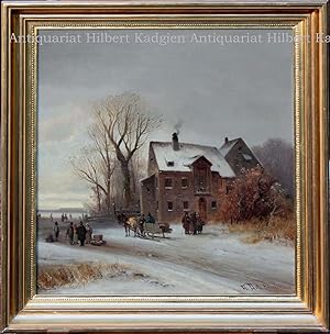 "Winterlandschaft". Signiertes Ölbild auf Leinwand.