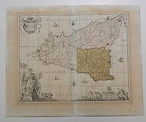 Sicilia Regnum [Sizilien]. Teilkolorierter Kupferstich aus dem "Atlas Contractus Sive Mapparum Ge...