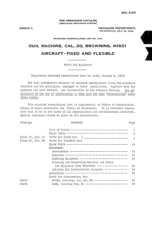 SNL A-20; Supply Catalog: Gp A, Parts and Equipment: Gun, Machine, Cal. .50, Browning, M1921, Air...