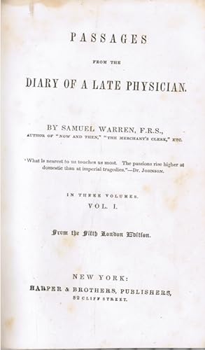 Passages from the Diary of a Late Physician: Vol 1