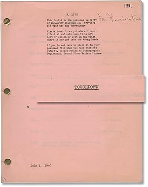 The Quarterback [Touchdown] (Original screenplay archive for the 1940 film, copy belonging to dir...