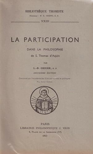 La Participation dans la philosophie de S. Thomas d'Aquin