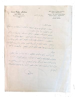 Autograph letter signed 'Cevad' on a paper with letterhead 'Cevat Rifat Atilhan: The Owner at The...