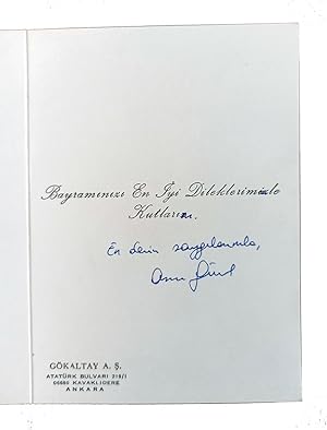 Autograph greetings card signed and inscribed 'Ara Güler'.