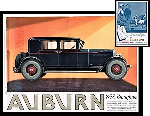 Vintage Car Advert. 1926 Color Auburn 8-88 Brougham Automobile Ad with Tareyton Cigarette on rear
