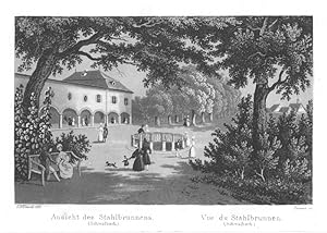 Bad Schwalbach.- Ansicht des Stahlbrunnens. Aquatinta von Tanner nach Klimsch, um 1840.