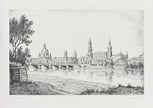 Dresden. Gesamtansicht. Blick über die Elbe. Orig.-Radierung von Heinz Annswald. Größe der Abbild...