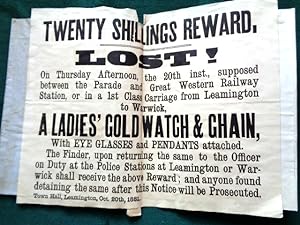 Twenty Shillings reward (Broadside Poster) Lost on 20th October 1881 Between The Parade and the S...