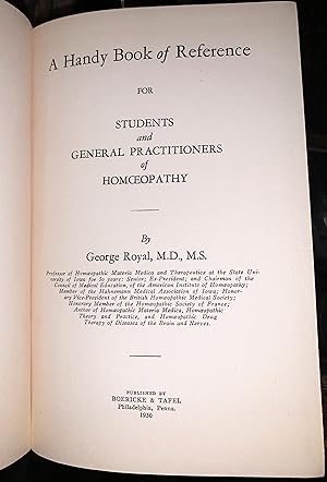 A Handy Book of Reference for Students and General Practitioners of Homoeopathy