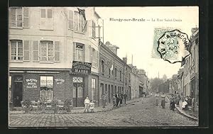 Carte postale Blangy-sur-Bresle, Cafe-Restaurant Masse, La Rue Saint-Denis