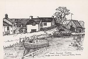 Grand Haywood Junction Mersey Canal Sketch Boats Painting Postcard