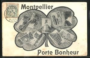 Carte postale Montpellier, Porte Bonheur, vue généralee in einem Vierblattklee