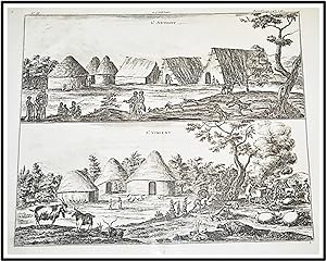 Copperplate 18th Century Engraving Two views of villages on the Islands of St Anthony and St Vinc...