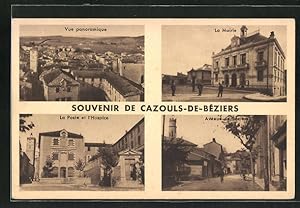 Carte postale Cazouls-de-Béziers, La Mairie, Avenue de Béziers, La Poste et l`Hospice