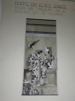 Porte en Glace gravée pour un magasin de fleurs et d'oiseaux. [Art deco Door for a flower and bir...