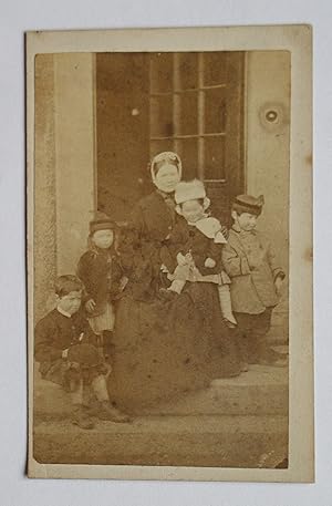 Carte De Visite Photograph: A Charming Image of a Mother with Her Children.